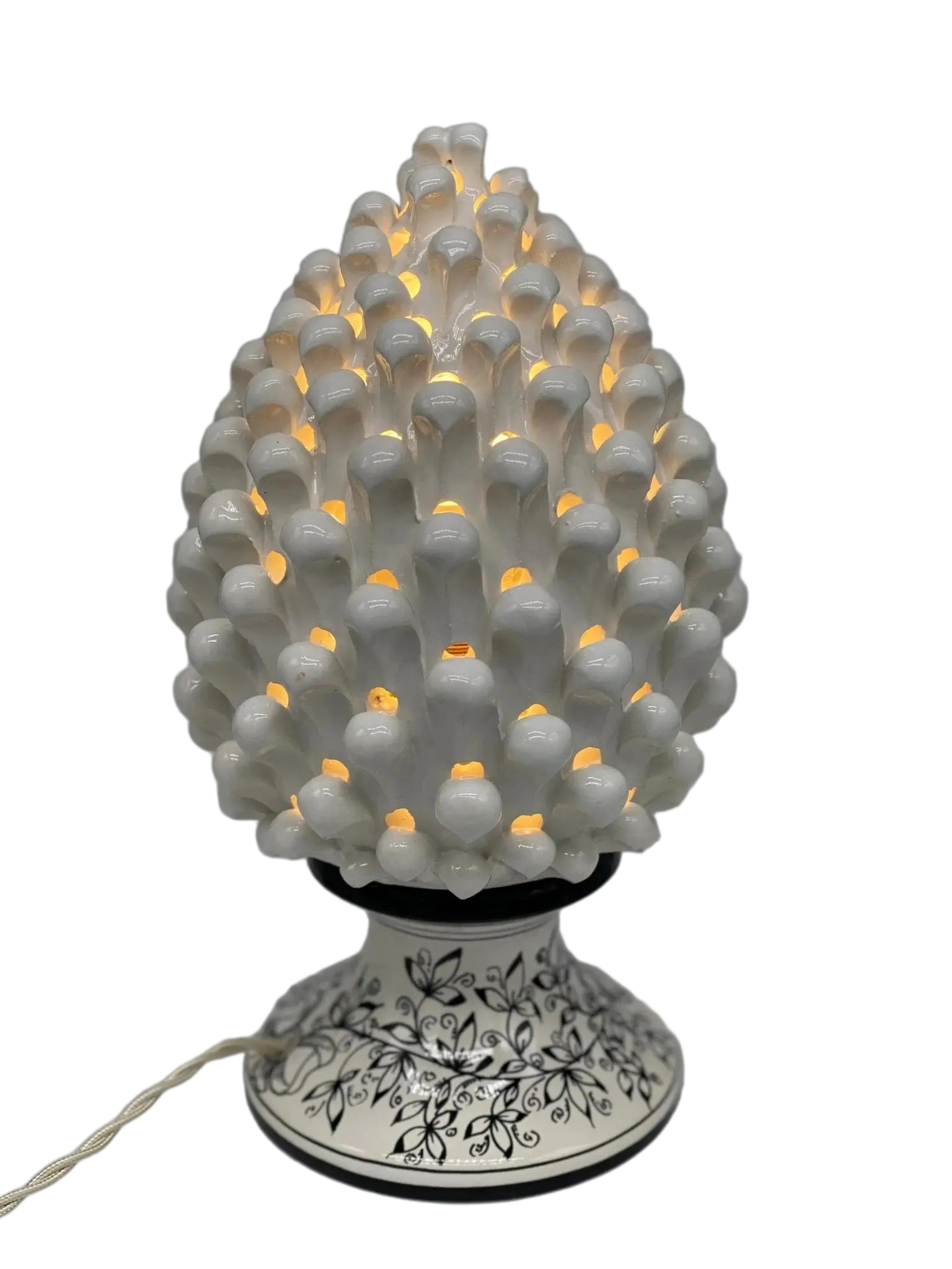 Lampada Pigna traforata Ceramica Caltagirone cm H.30 L.20 Artigianale Bianco Base Decorata - DD CERAMICHE SICILIANE