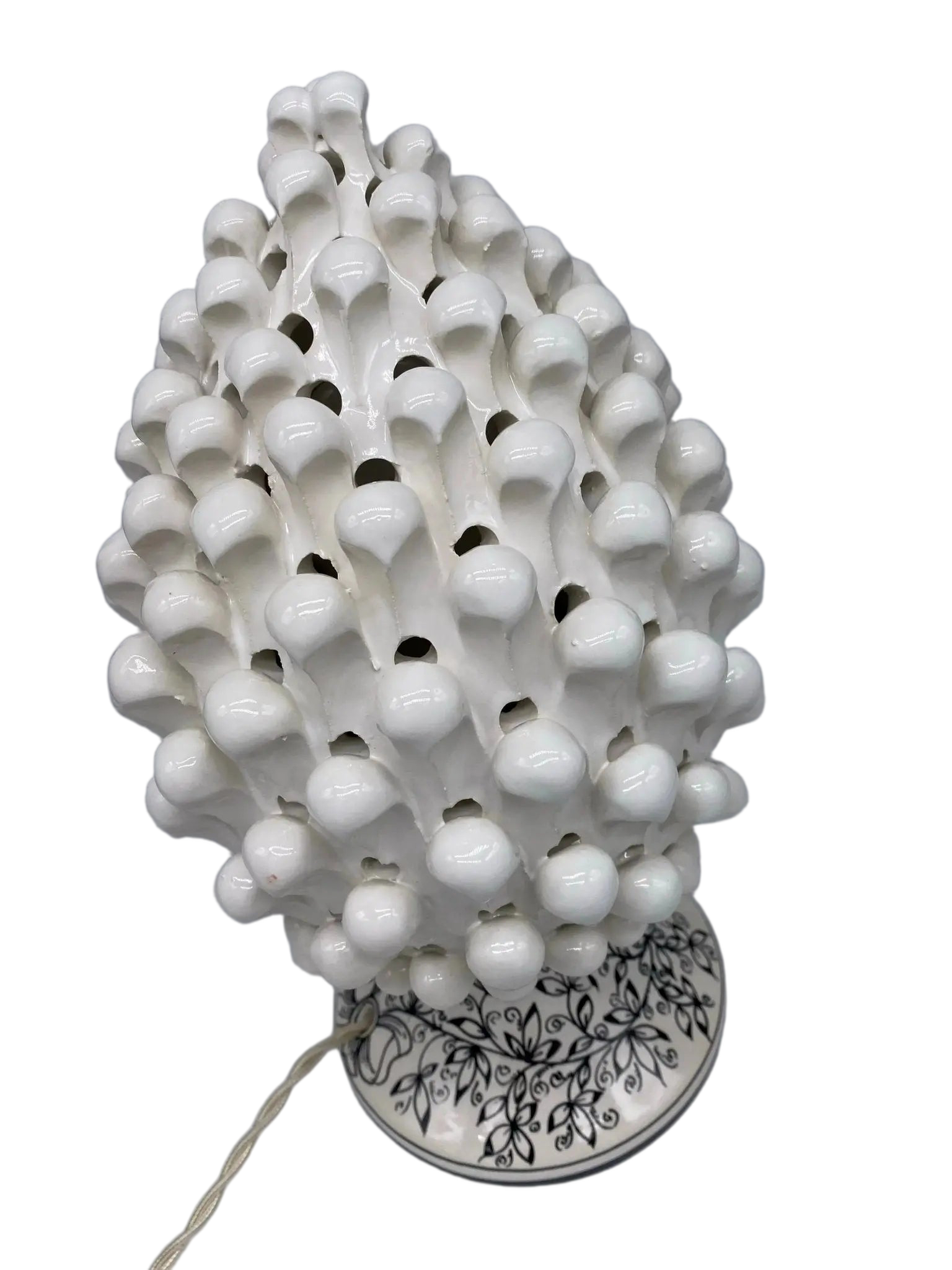 Lampada Pigna traforata Ceramica Caltagirone cm H.30 L.20 Artigianale Bianco Base Decorata - DD CERAMICHE SICILIANE