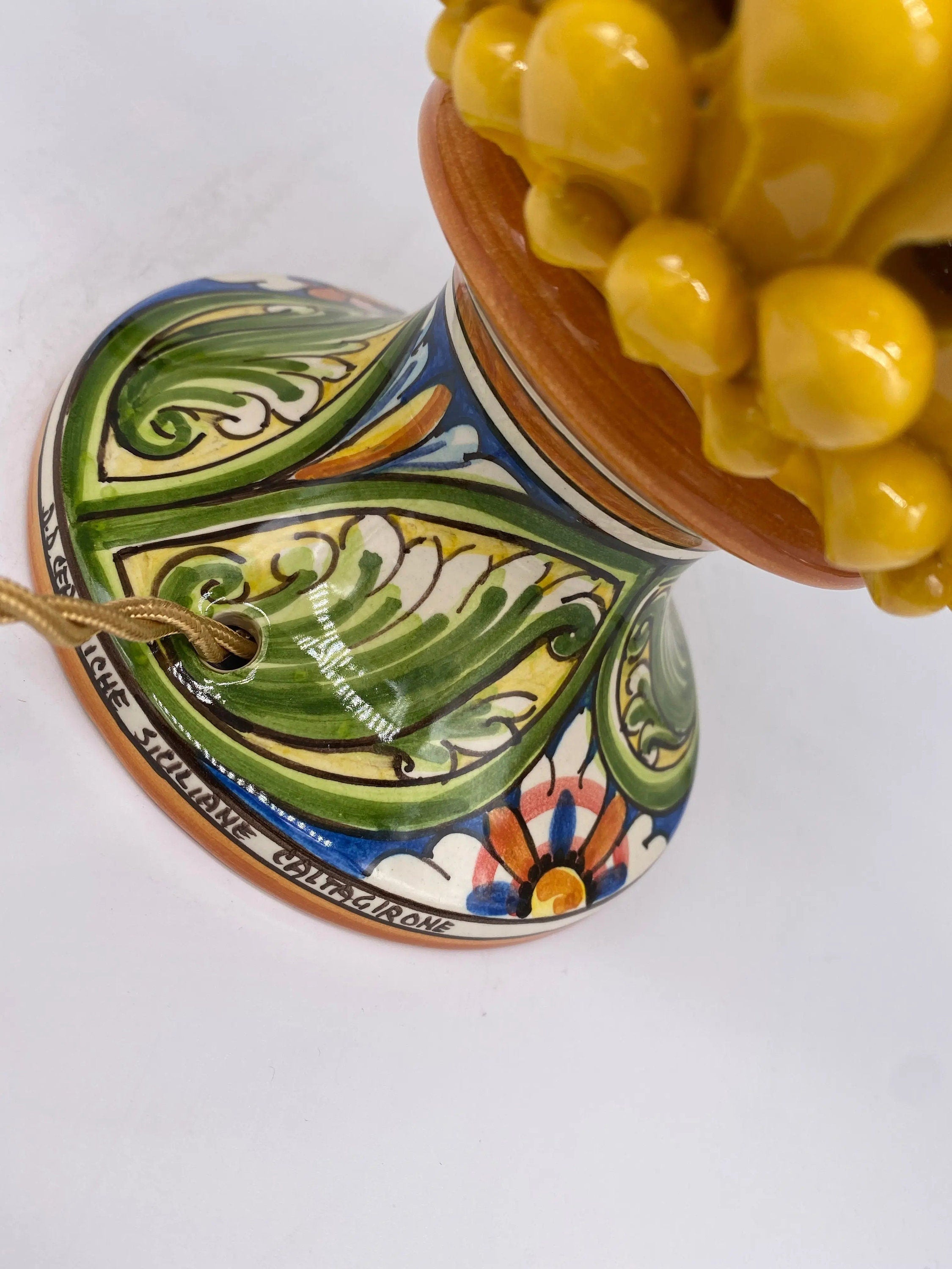 Lampada Pigna traforata Ceramica Caltagirone cm H.30 L.20 Artigianale Giallo Base Decorata DD CERAMICHE SICILIANE