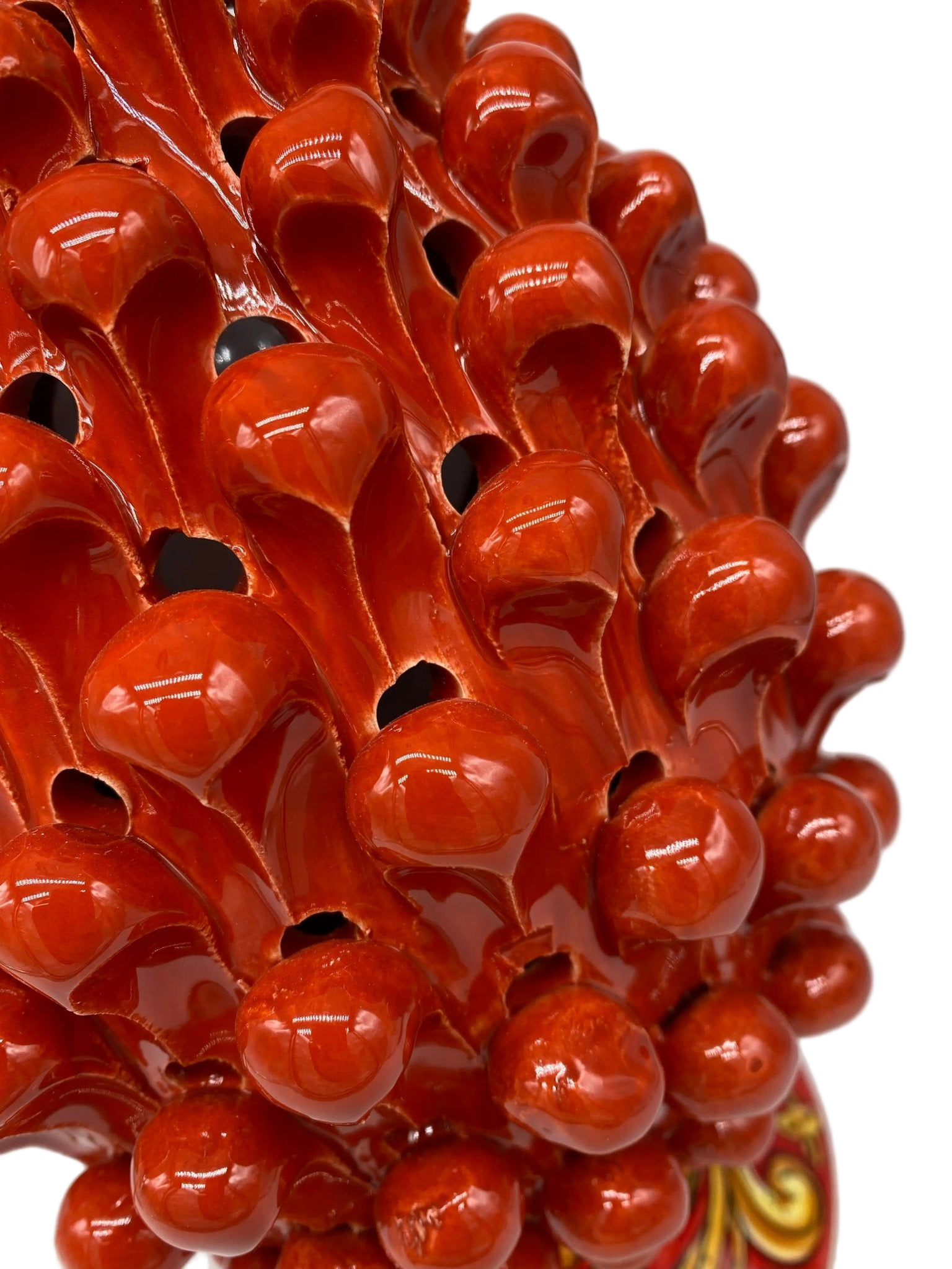 Lampada Pigna traforata Ceramica Caltagirone cm H.30 L.20 Artigianale Rosso Base Decorata - DD CERAMICHE SICILIANE