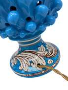 Lampada Pigna traforata Ceramica Caltagirone cm H.30 L.20 Artigianale Celeste Base Decorata - DD CERAMICHE SICILIANE