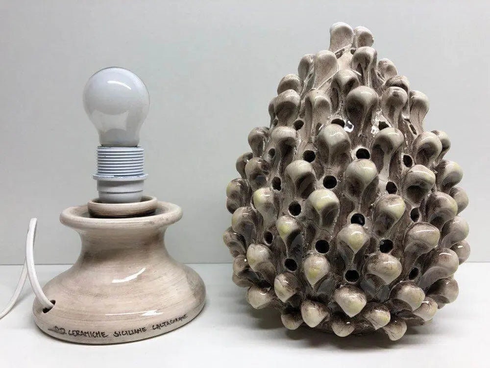 Lampada Pigna traforata Ceramica Caltagirone cm H.30 L.20 Artigianale Beige Écru DD CERAMICHE SICILIANE