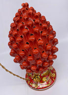 Lampada Pigna traforata Ceramica Caltagirone cm H.30 L.20 Artigianale Rosso Base Decorata DD CERAMICHE SICILIANE