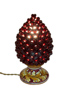 Lampada Pigna traforata Ceramica Caltagirone cm H.30 L.20 Artigianale Bordeaux Base Decorata - DD CERAMICHE SICILIANE