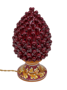 Lampada Pigna traforata Ceramica Caltagirone cm H.30 L.20 Artigianale Bordeaux Base Decorata - DD CERAMICHE SICILIANE