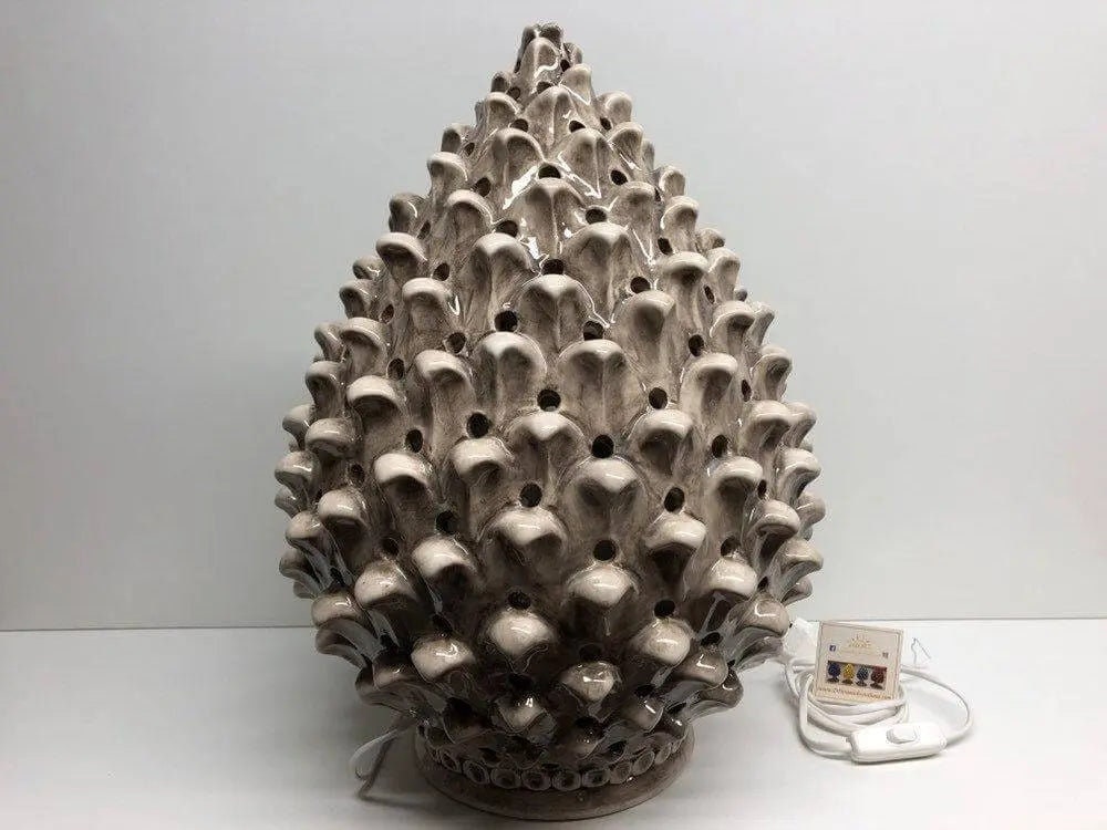 Lampada Pigna traforata Ceramica Caltagirone cm H.47 L.30 Artigianale Beige Écru DD CERAMICHE SICILIANE