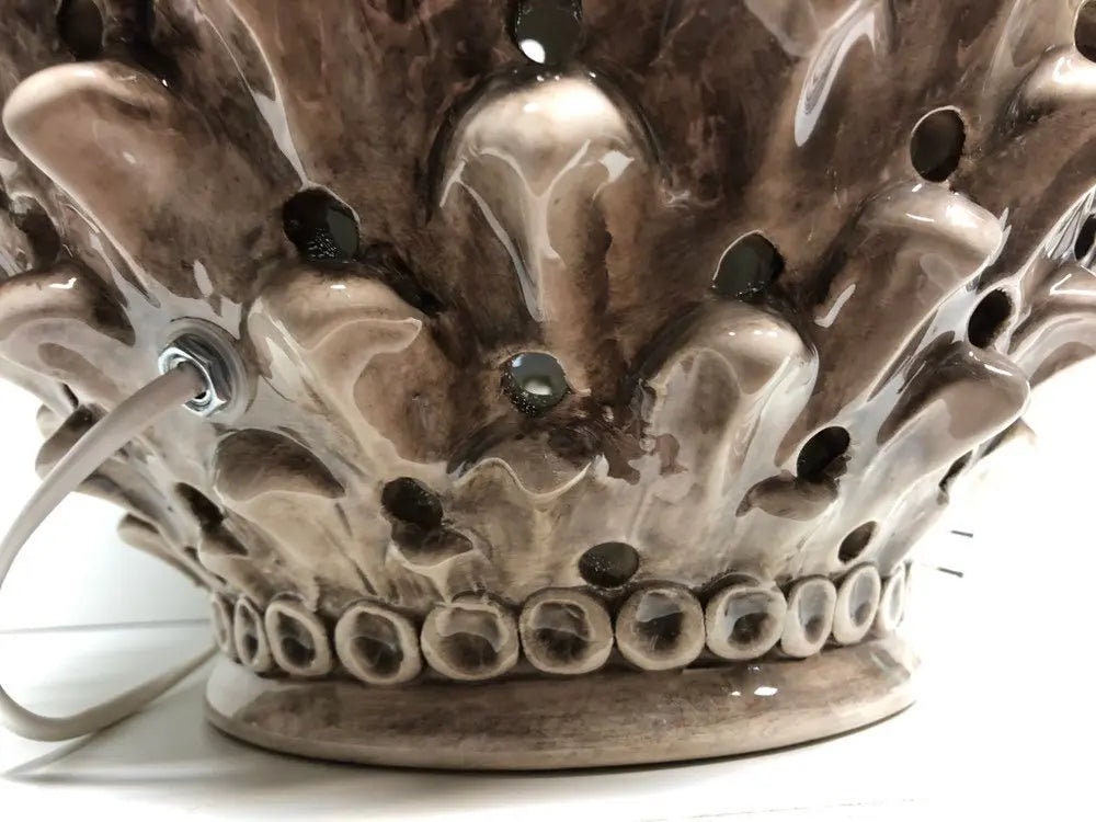 Lampada Pigna traforata Ceramica Caltagirone cm H.47 L.30 Artigianale Beige Écru DD CERAMICHE SICILIANE