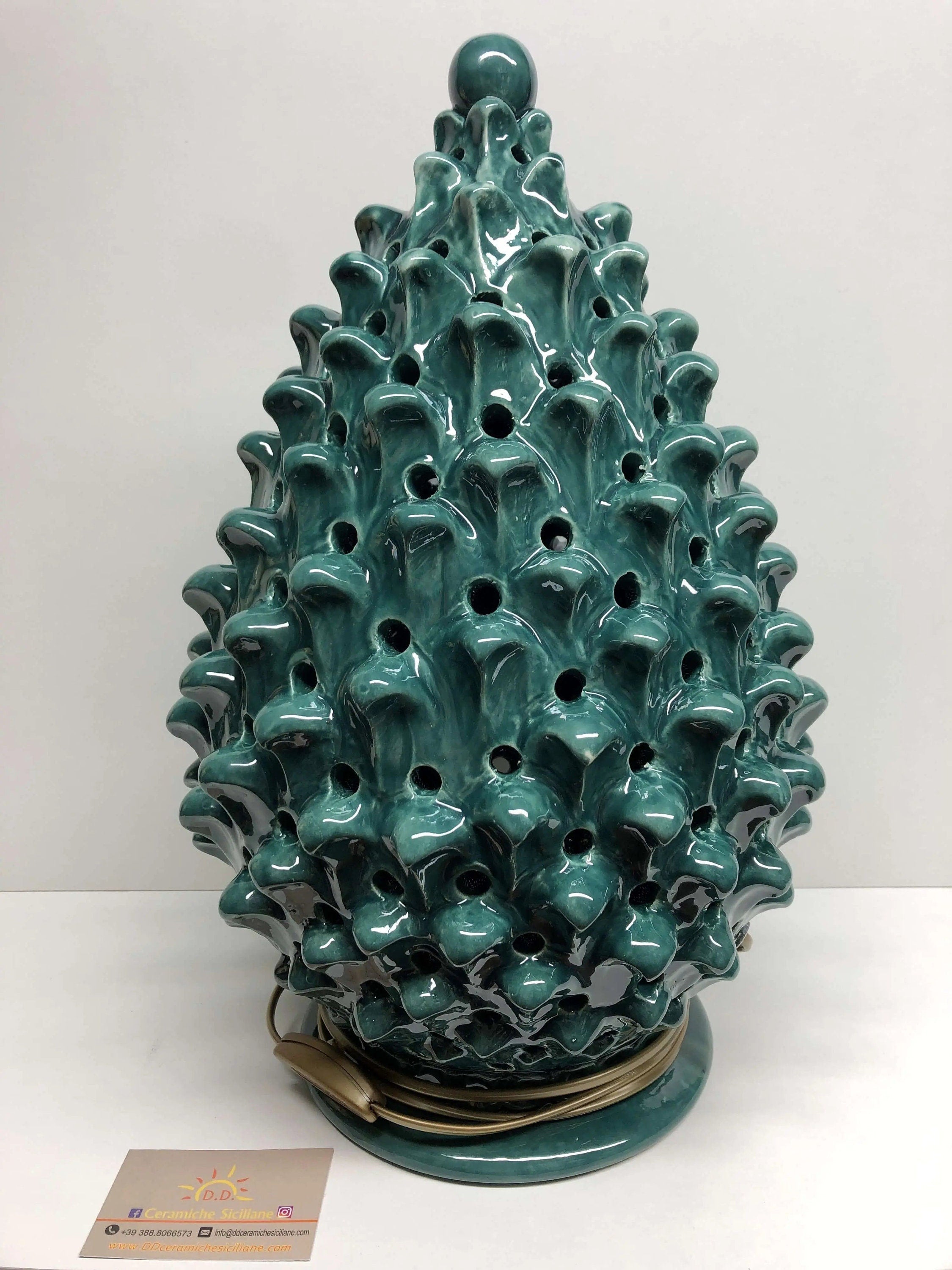 Lampada Pigna traforata Ceramica Caltagirone cm H.47 L.30 Artigianale Verde Prato DD CERAMICHE SICILIANE