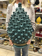 Lampada Pigna traforata Ceramica Caltagirone cm H.47 L.30 Artigianale Verde Prato DD CERAMICHE SICILIANE