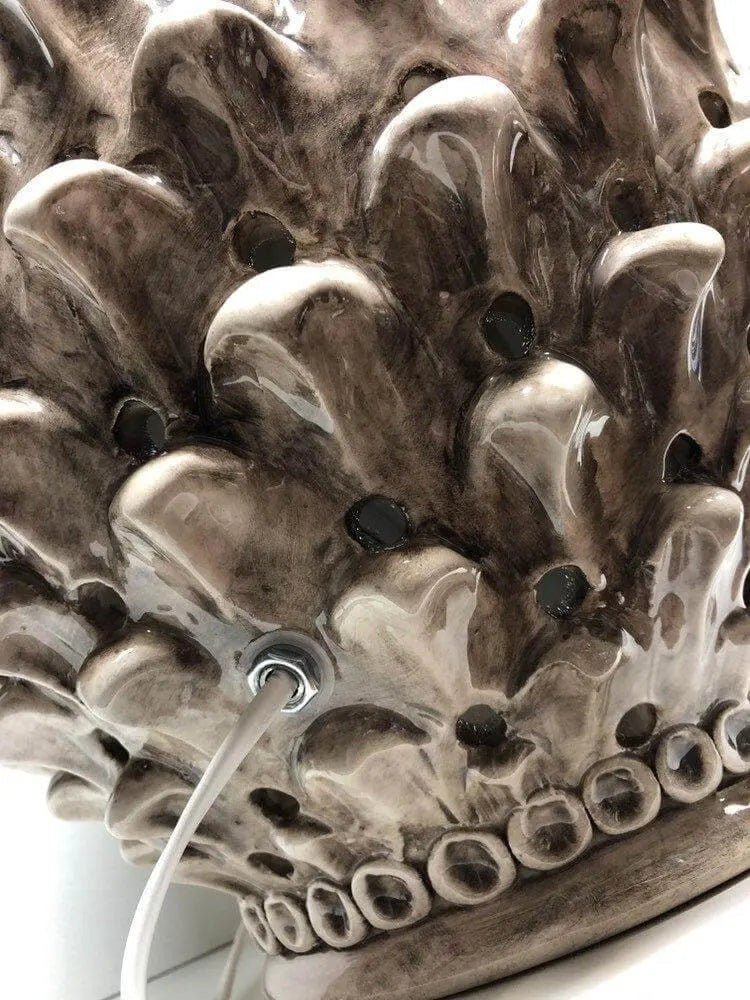 Lampada Pigna traforata Ceramica Caltagirone cm H.47 L.30 Artigianale Beige Écru DD CERAMICHE SICILIANE