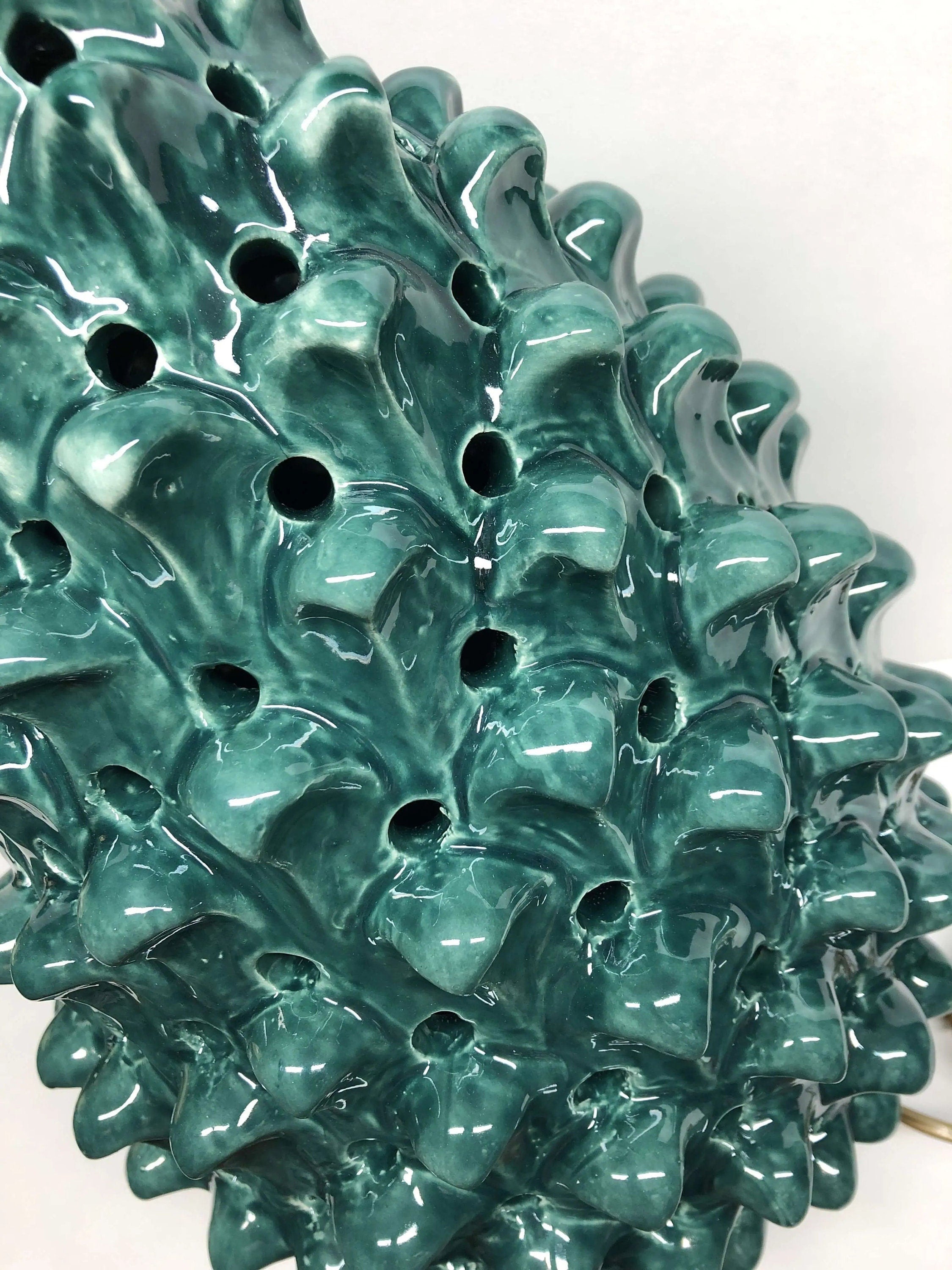 Lampada Pigna traforata Ceramica Caltagirone cm H.47 L.30 Artigianale Verde Prato DD CERAMICHE SICILIANE