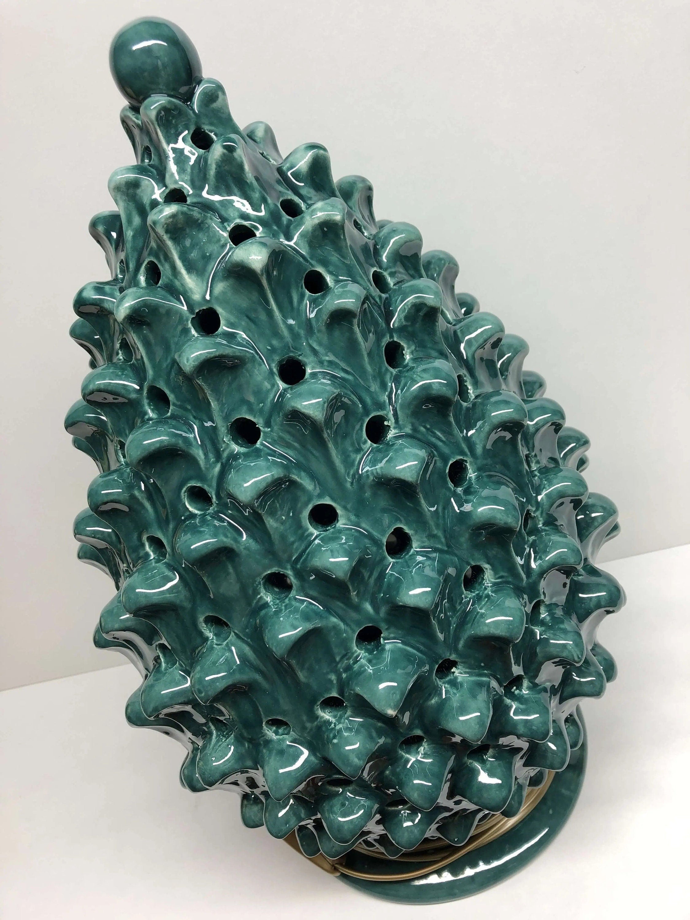 Lampada Pigna traforata Ceramica Caltagirone cm H.47 L.30 Artigianale Verde Prato DD CERAMICHE SICILIANE