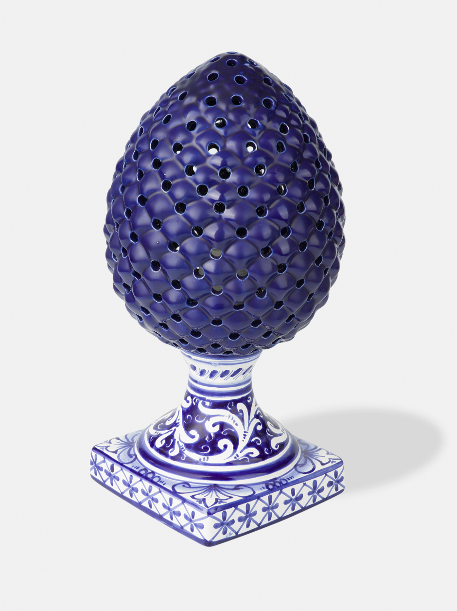 Lampada Pigna Traforata TDS cm H.35 Ceramica Caltagirone Artigianale Blu Piede Decorato V.3 - LAMPADE