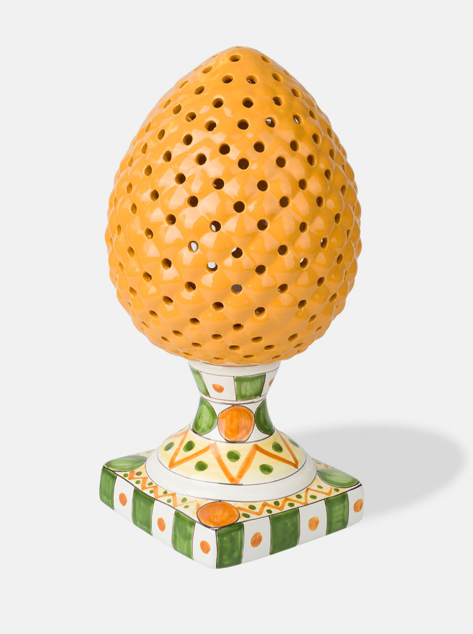 Lampada Pigna Traforata TDS cm H.35 Ceramica Caltagirone Artigianale Giallo Piede Decorato V.2 - LAMPADE