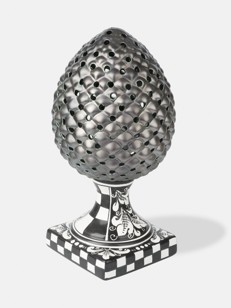 Lampada Pigna Traforata TDS cm H.35 Ceramica Caltagirone Artigianale Argento Piede Decorato - LAMPADE