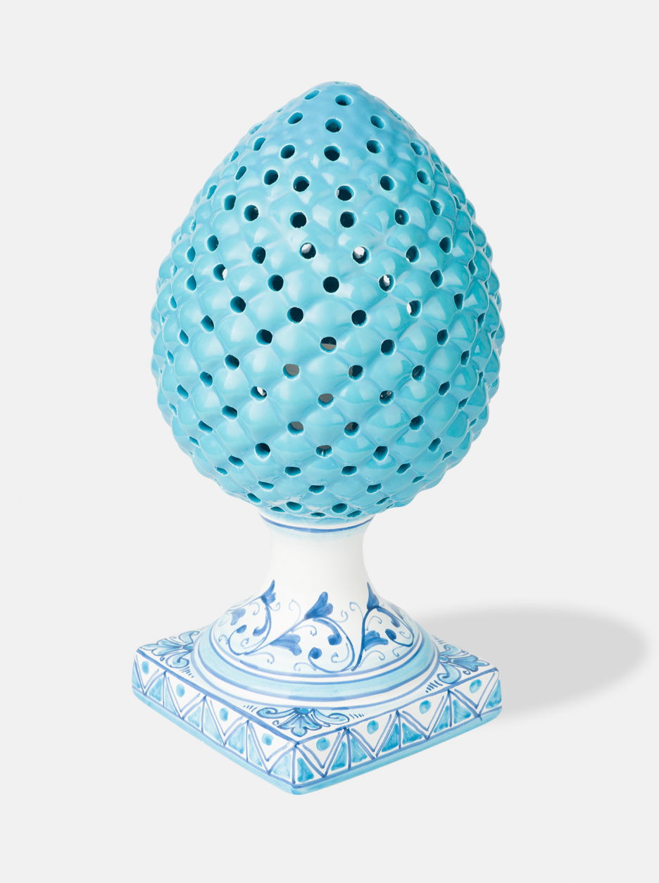 Lampada Pigna Traforata TDS cm H.35 Ceramica Caltagirone Artigianale Celeste Piede Decorato V.3 - LAMPADE