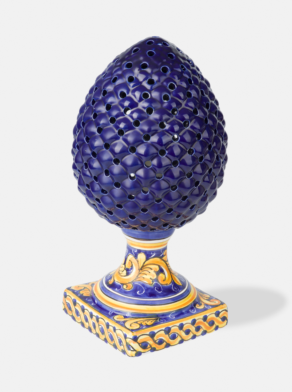 Lampada Pigna Traforata TDS cm H.35 Ceramica Caltagirone Artigianale Blu Piede Decorato V.1 - LAMPADE
