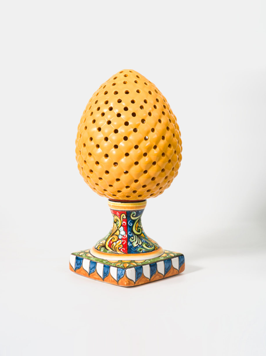 Lampada Pigna Traforata TDS cm H.35 Ceramica Caltagirone Artigianale Giallo Piede Decorato - LAMPADE
