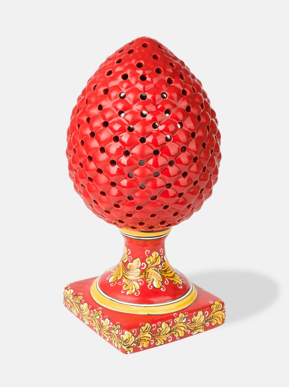Lampada Pigna Traforata TDS cm H.35 Ceramica Caltagirone Artigianale Rosso Piede Decorato V.3 - LAMPADE