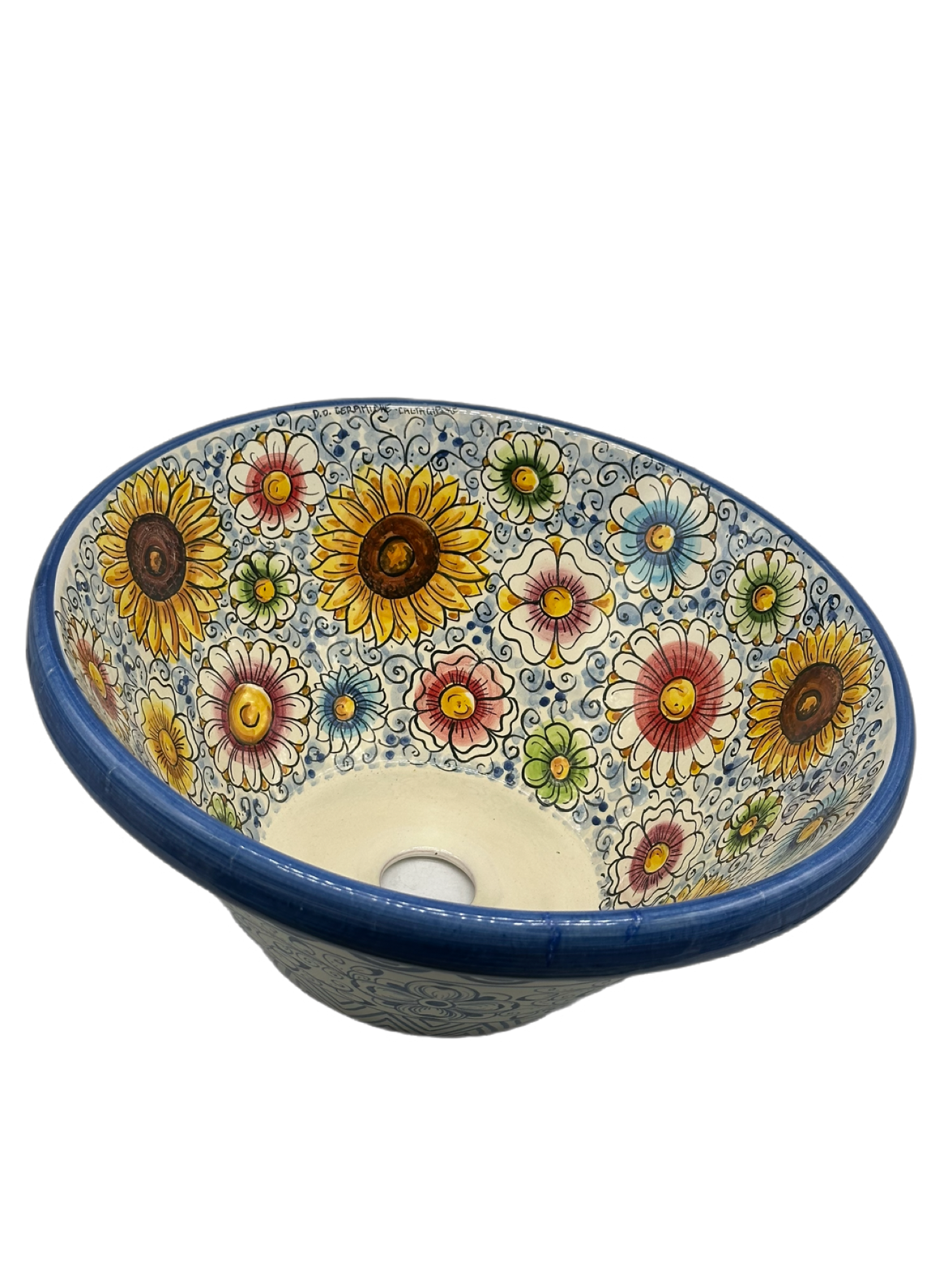 Lavello Ceramica Caltagirone Diametro cm 37 per interno/esterno V.3 - OGGETTISTICA