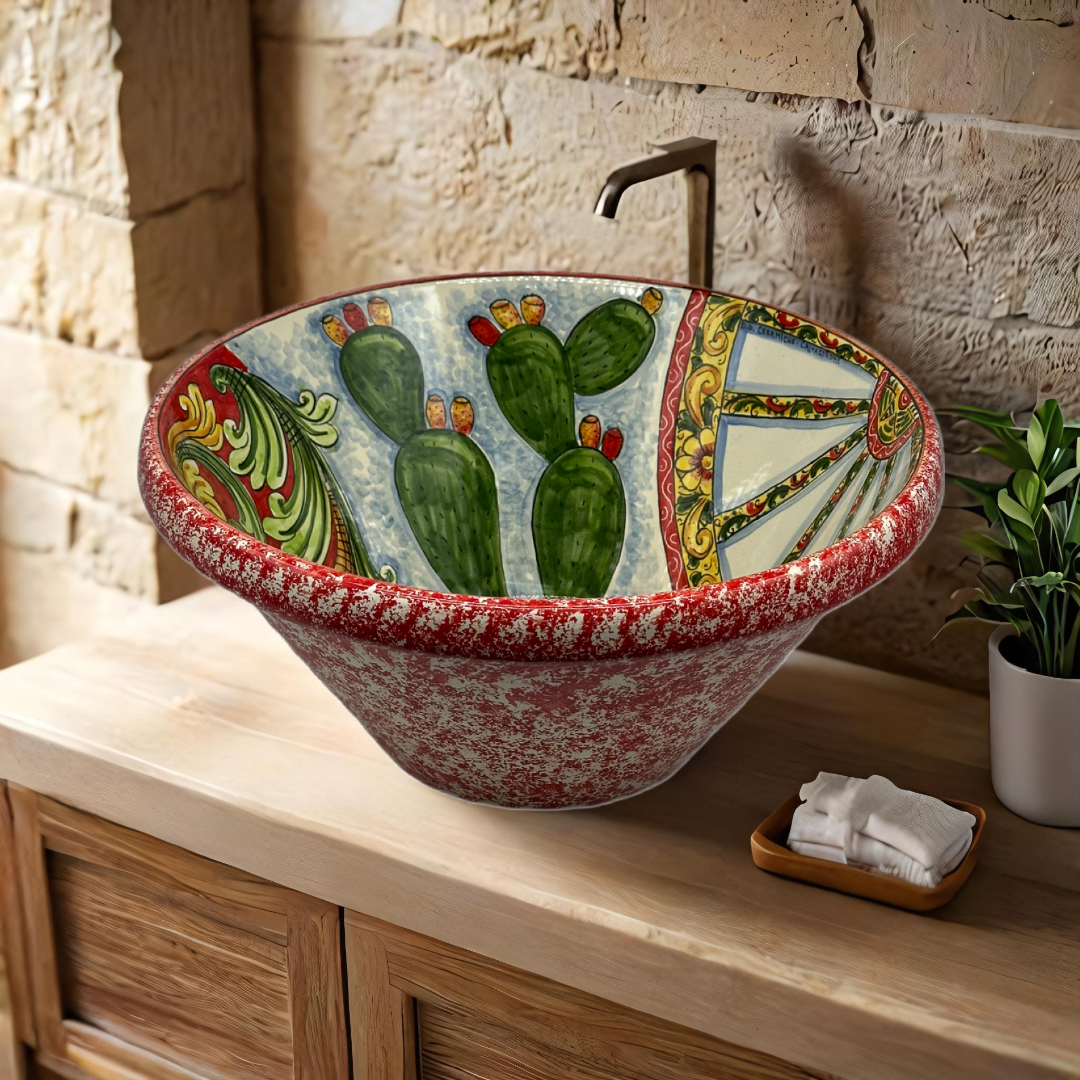 Lavello Ceramica Caltagirone Diametro cm 37 per interno/esterno V.4 - LAVELLI