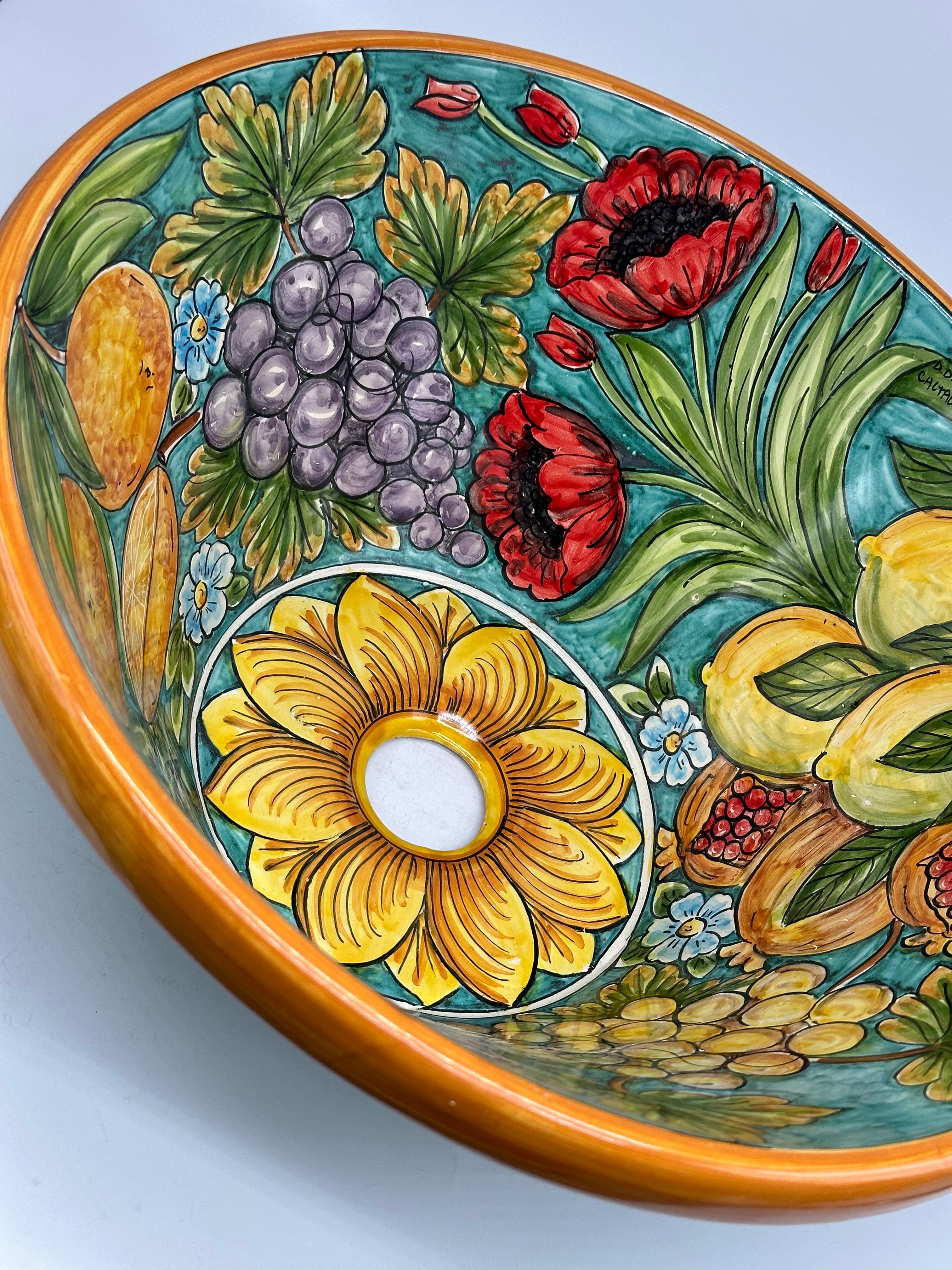 Lavello Ceramica Caltagirone Diametro cm 37 per interno/esterno V.5 - LAVELLI