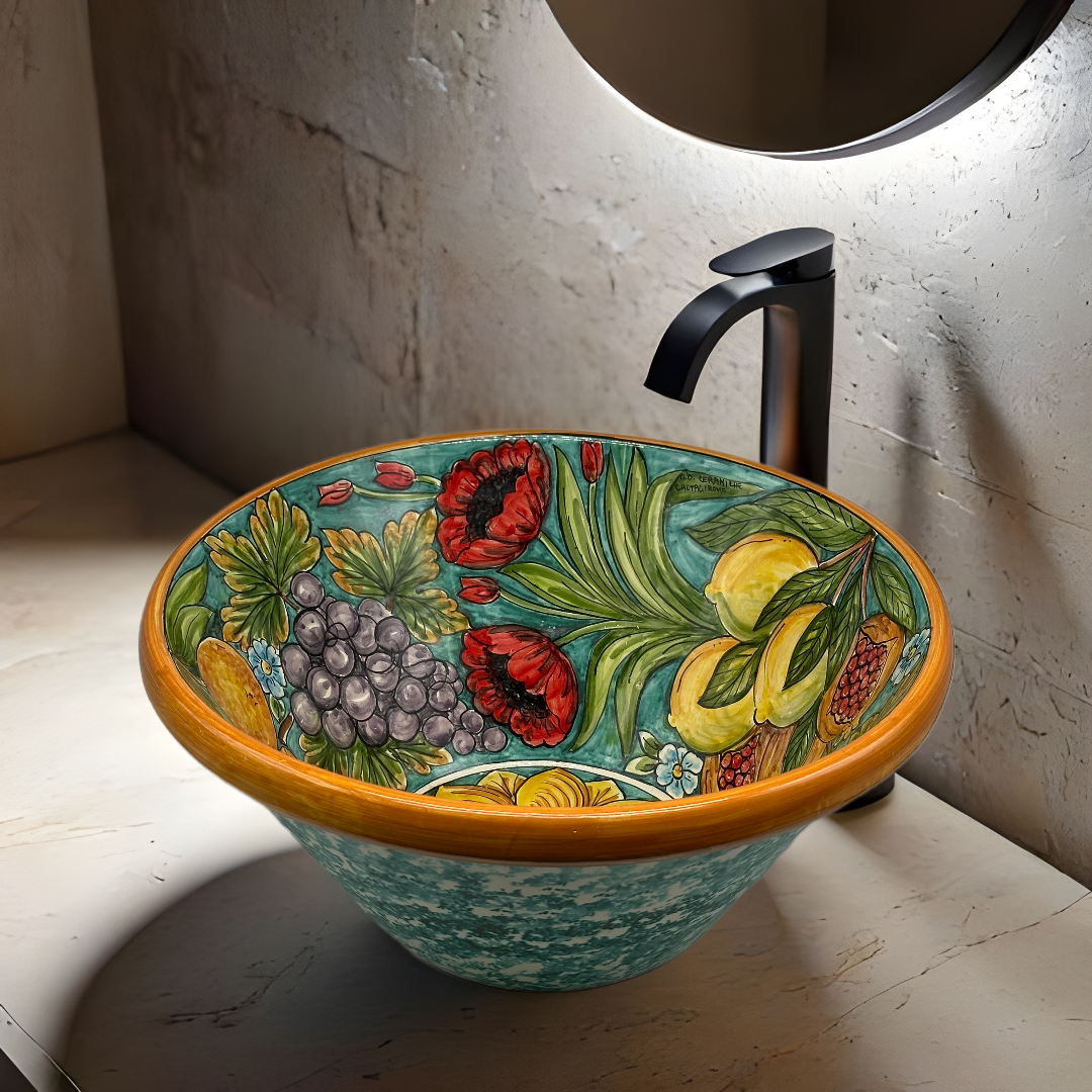 Lavello Ceramica Caltagirone Diametro cm 37 per interno/esterno V.5 - LAVELLI