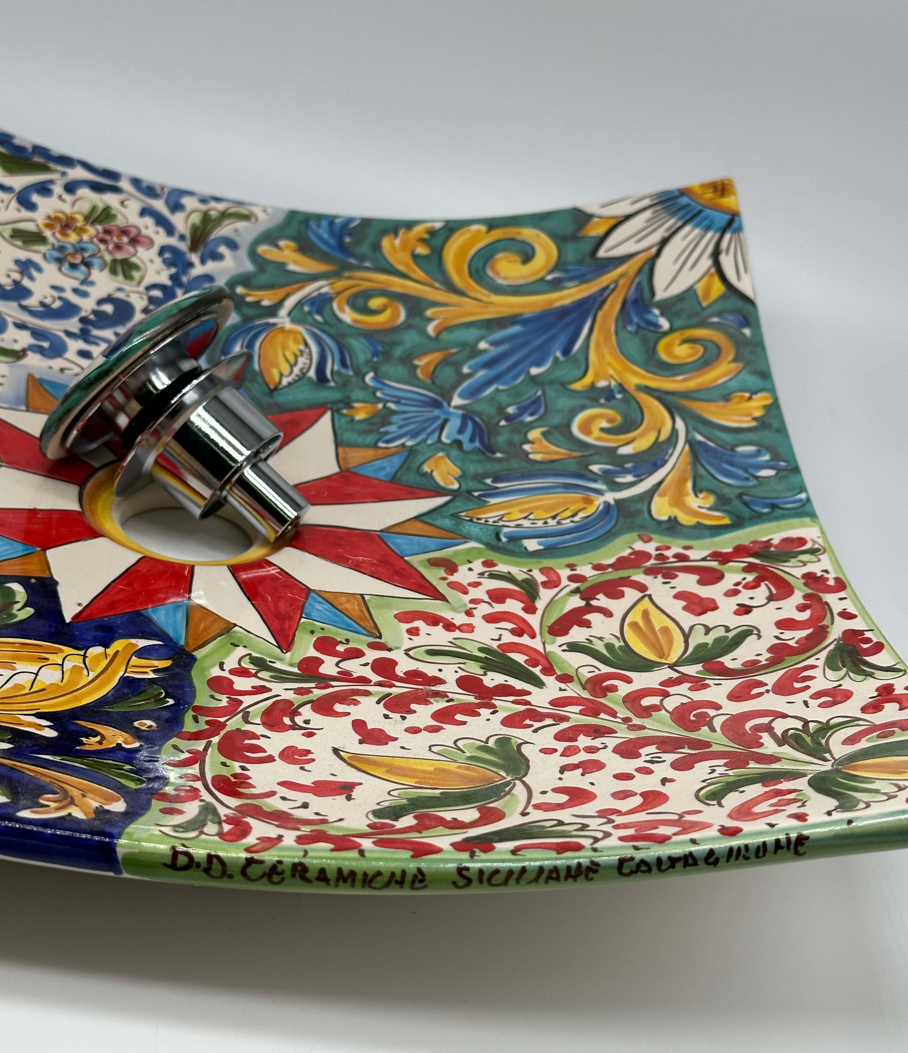 Lavello da Appoggio Ceramica Caltagirone cm 40x40x10 Moderno Artigianale V.2 - LAVELLI