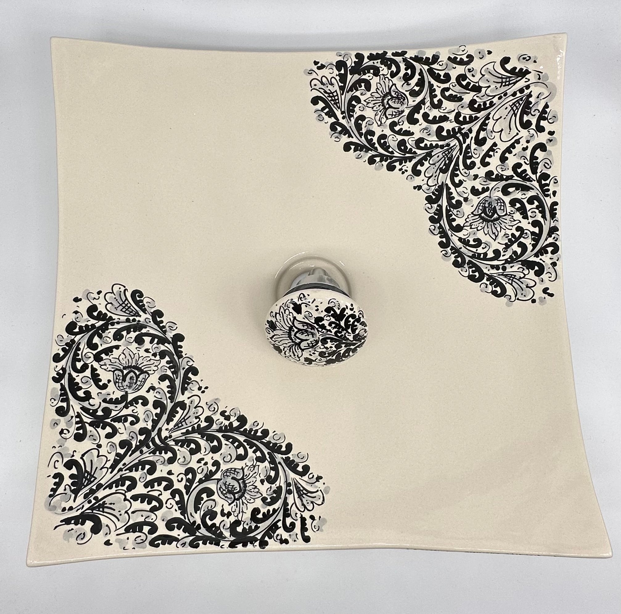 Lavabo da Appoggio Ceramica Caltagirone cm 40x40x10 Moderno Artigianale V.1