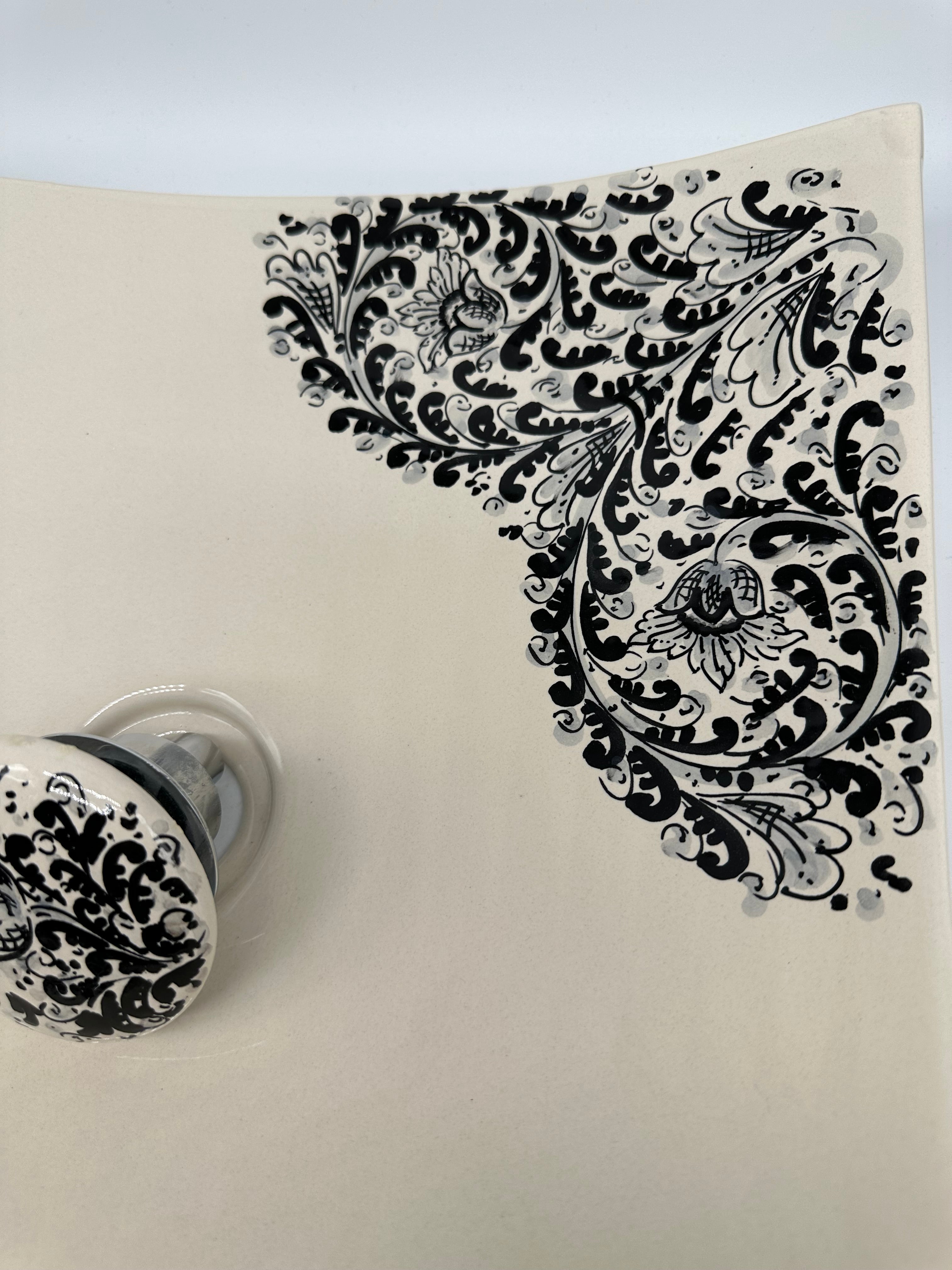 Lavabo da Appoggio Ceramica Caltagirone cm 40x40x10 Moderno Artigianale V.1