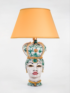 Lume Testa di Moro Donna TDS Ceramica Caltagirone cm H.50 Artigianale Decoro Seicento Verde - LAMPADE