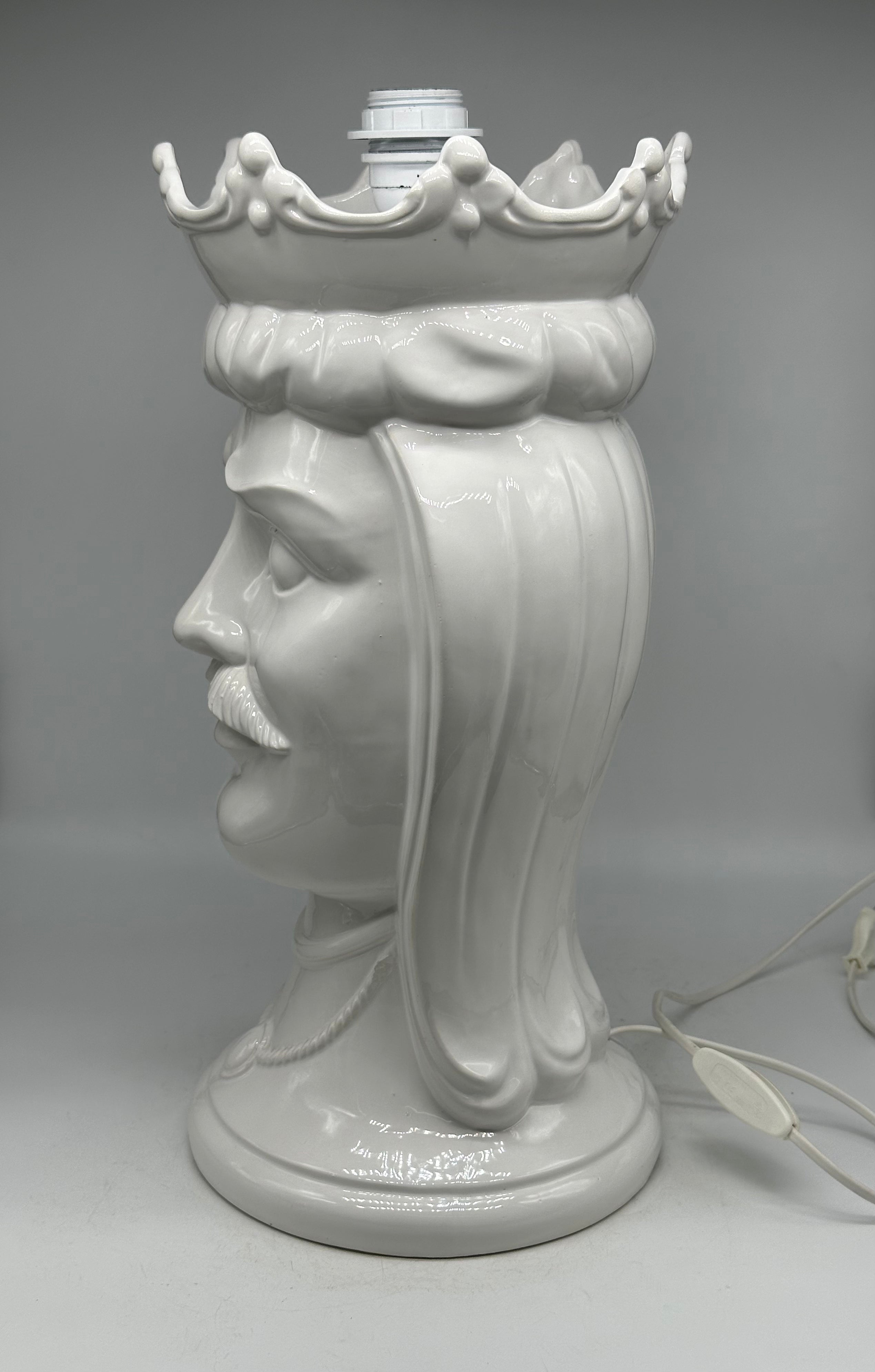 Lumi Teste di Moro Moderne Ceramica Caltagirone cm H.45 Artigianale Bianco - LAMPADE