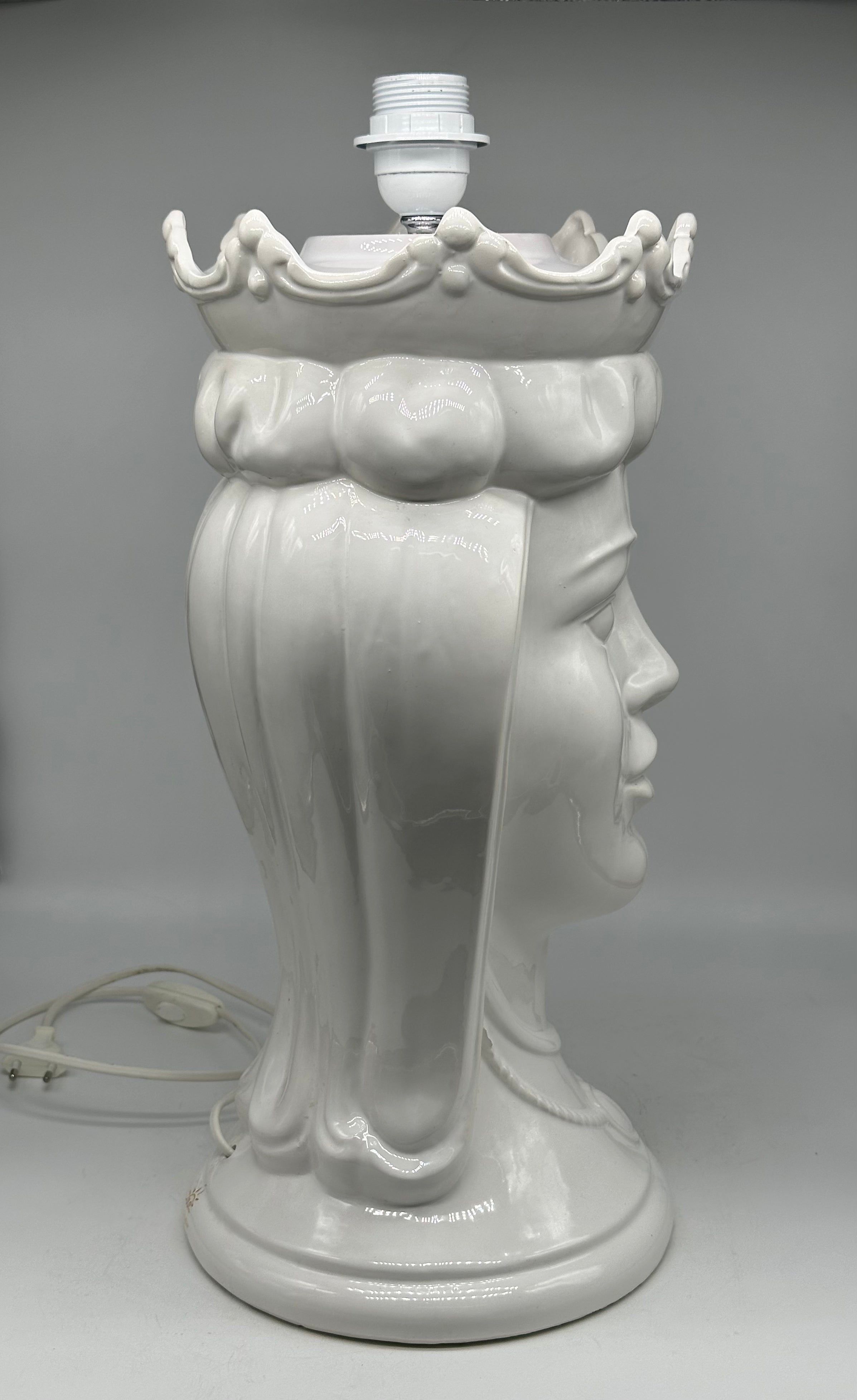 Lumi Teste di Moro Moderne Ceramica Caltagirone cm H.45 Artigianale Bianco - LAMPADE