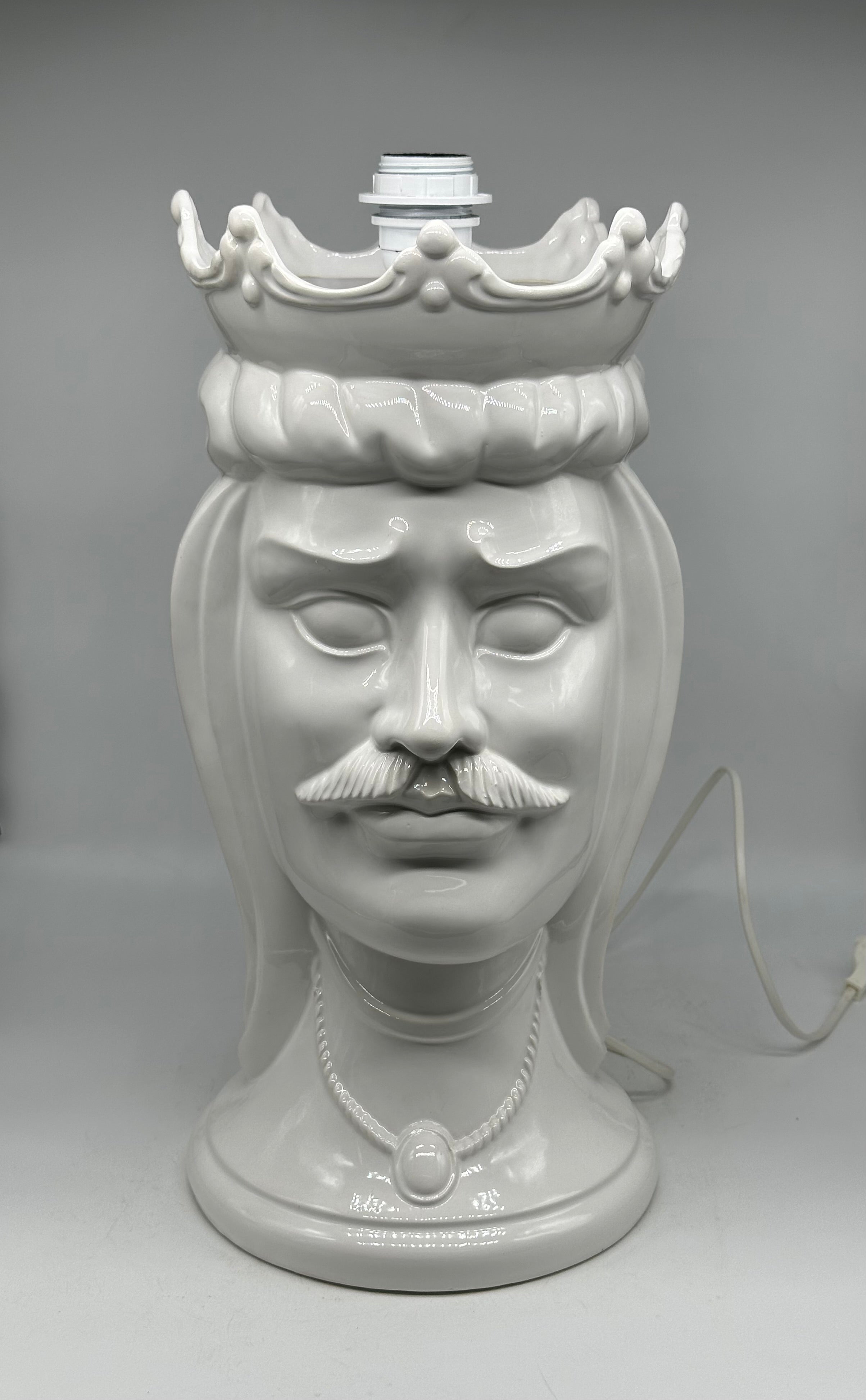 Lumi Teste di Moro Moderne Ceramica Caltagirone cm H.45 Artigianale Bianco - Uomo - LAMPADE