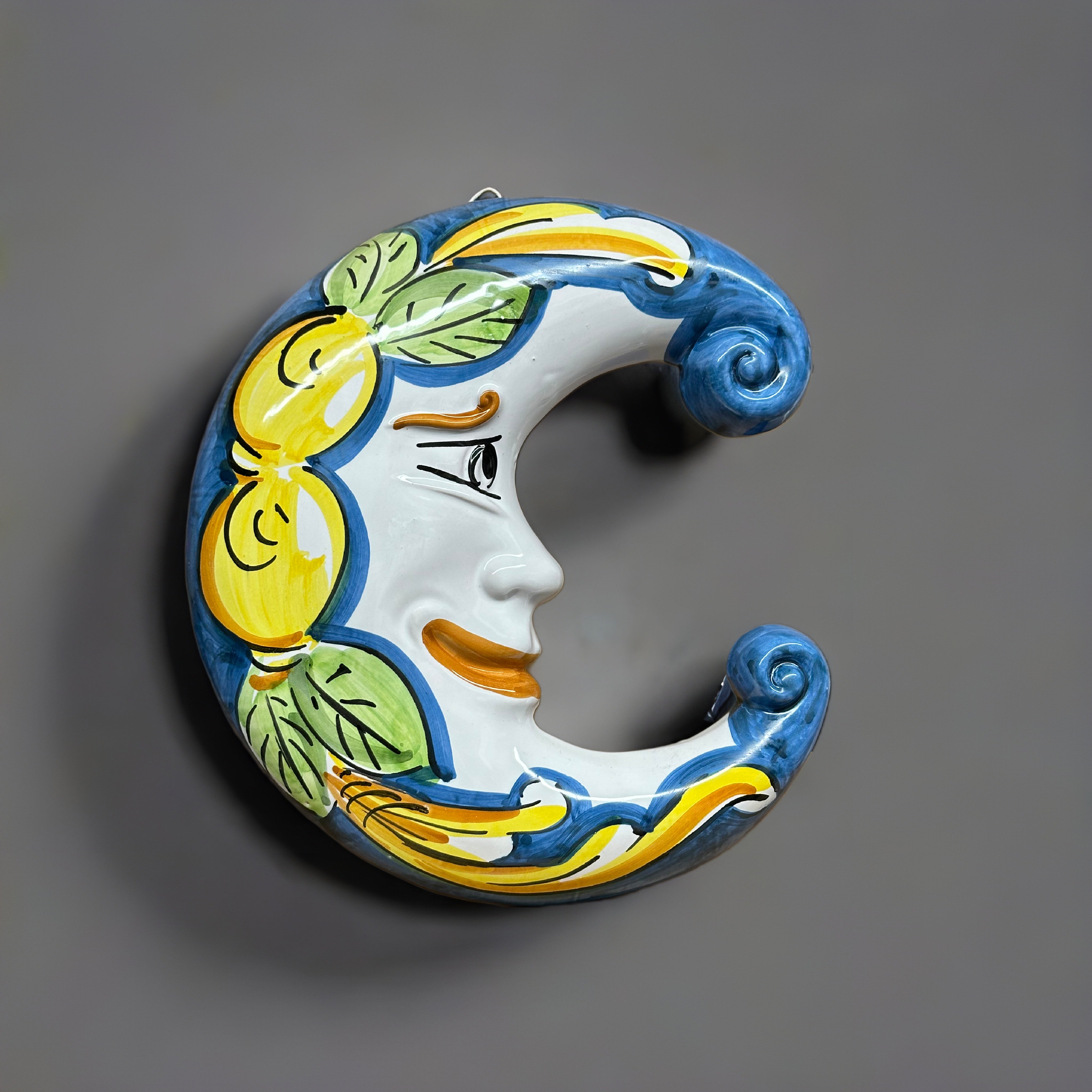 Luna Decorata Azzurro cm H.24 Ceramica Caltagirone - OGGETTISTICA