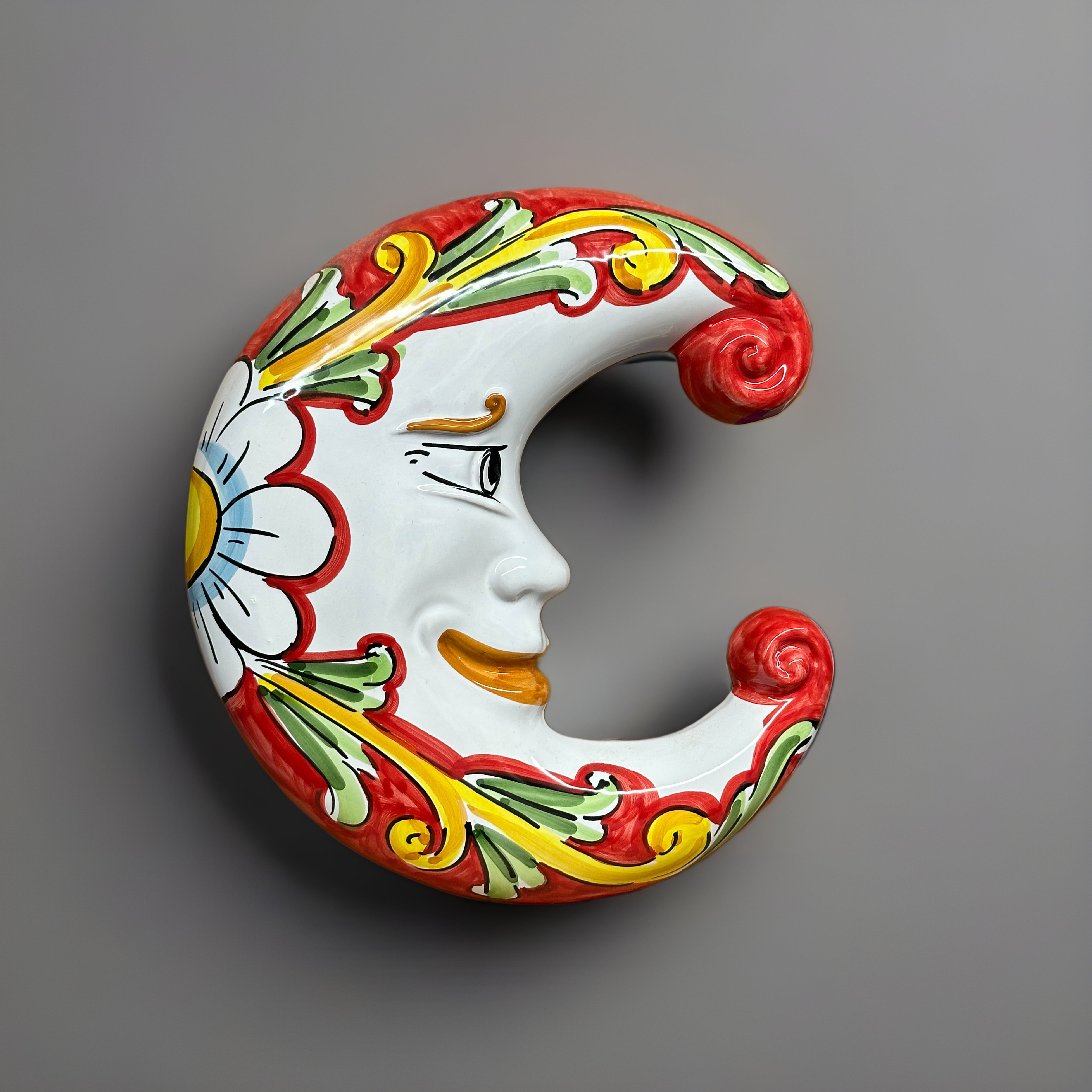 Luna Decorata Rosso cm H.24 Ceramica Caltagirone - OGGETTISTICA