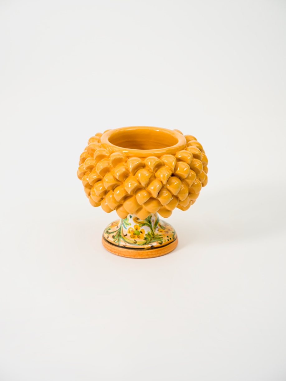 Mezza Pigna Ceramica Caltagirone cm H.11 L.10 Artigianale TDS Giallo Base Decorata - MEZZE PIGNE