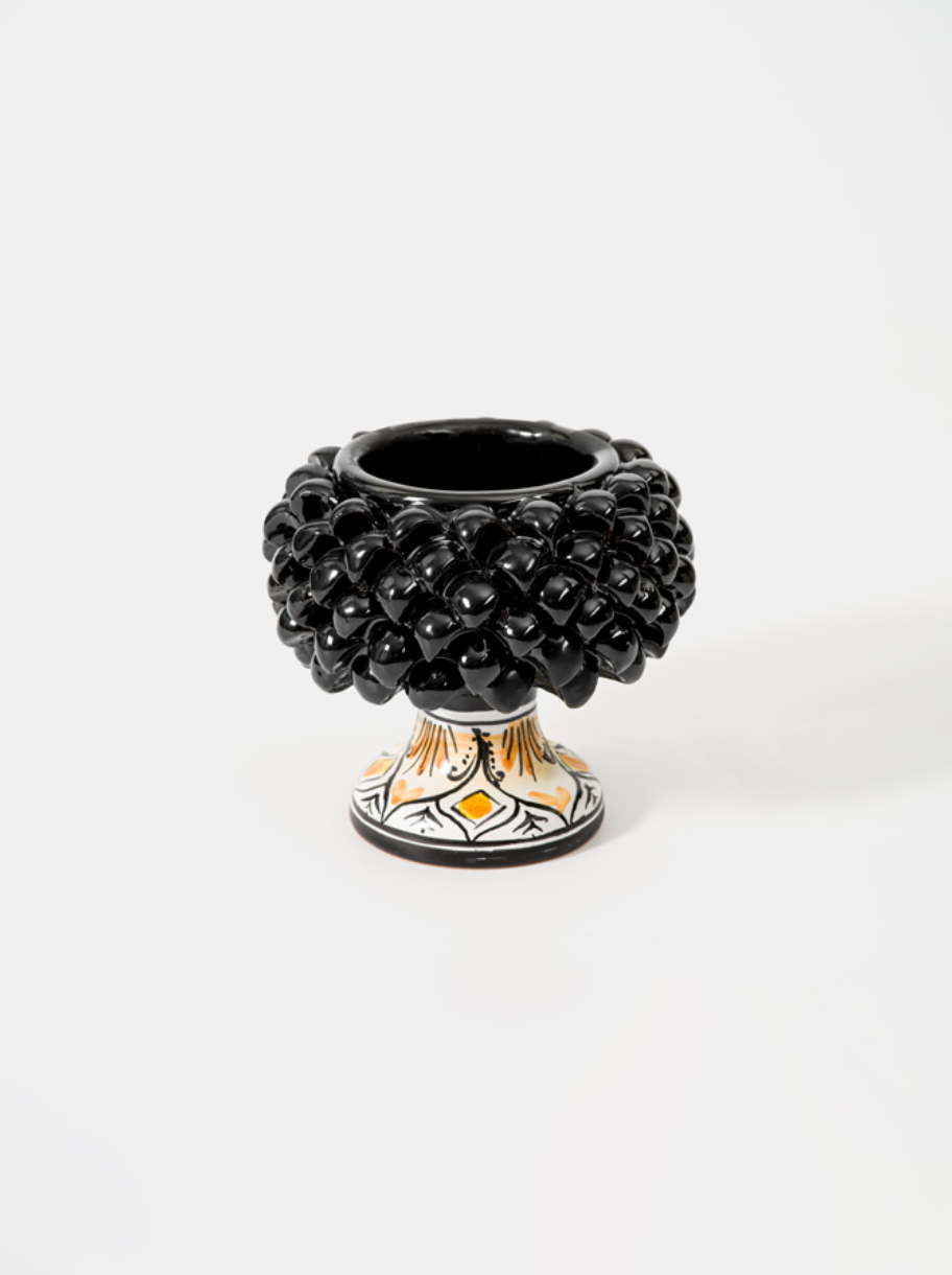 Mezza Pigna Ceramica Caltagirone cm H.11 L.10 Artigianale TDS Nero Base Decorata - MEZZE PIGNE