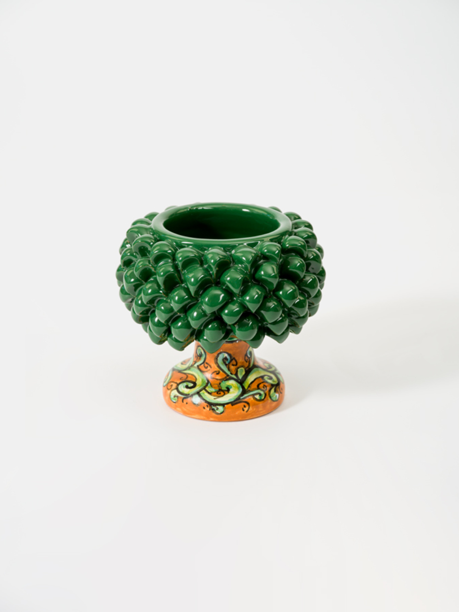 Mezza Pigna Ceramica Caltagirone cm H.11 L.10 Artigianale TDS Verde Base Decorata - MEZZE PIGNE