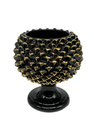 Portavaso Mezza Pigna Ceramica Caltagirone cm H.20 Artigianale Nero Punte Oro DD CERAMICHE SICILIANE