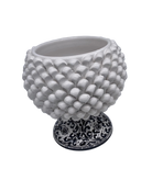 Portavaso Mezza Pigna Ceramica Caltagirone cm H.20 L.20 Artigianale Bianco Base Decorata DD CERAMICHE SICILIANE