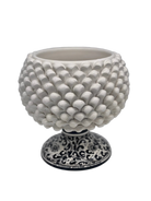 Portavaso Mezza Pigna Ceramica Caltagirone cm H.20 L.20 Artigianale Bianco Base Decorata DD CERAMICHE SICILIANE