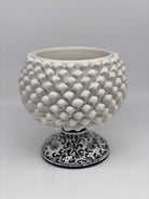 Portavaso Mezza Pigna Ceramica Caltagirone cm H.20 L.20 Artigianale Bianco Base Decorata DD CERAMICHE SICILIANE