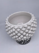 Portavaso Mezza Pigna Ceramica Caltagirone cm H.20 L.20 Artigianale Bianco Base Decorata DD CERAMICHE SICILIANE