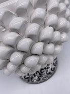 Portavaso Mezza Pigna Ceramica Caltagirone cm H.20 L.20 Artigianale Bianco Base Decorata DD CERAMICHE SICILIANE