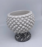Portavaso Mezza Pigna Ceramica Caltagirone cm H.20 L.20 Artigianale Bianco Base Decorata DD CERAMICHE SICILIANE