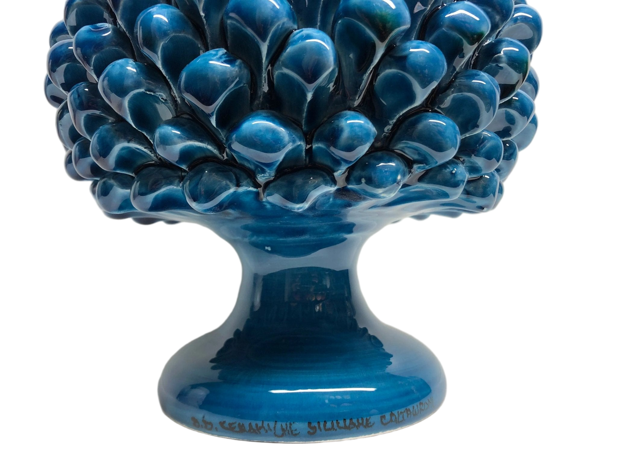 Portavaso Mezza Pigna Ceramica Caltagirone cm H.20 L.20 Artigianale Blu Cristallo DD CERAMICHE SICILIANE