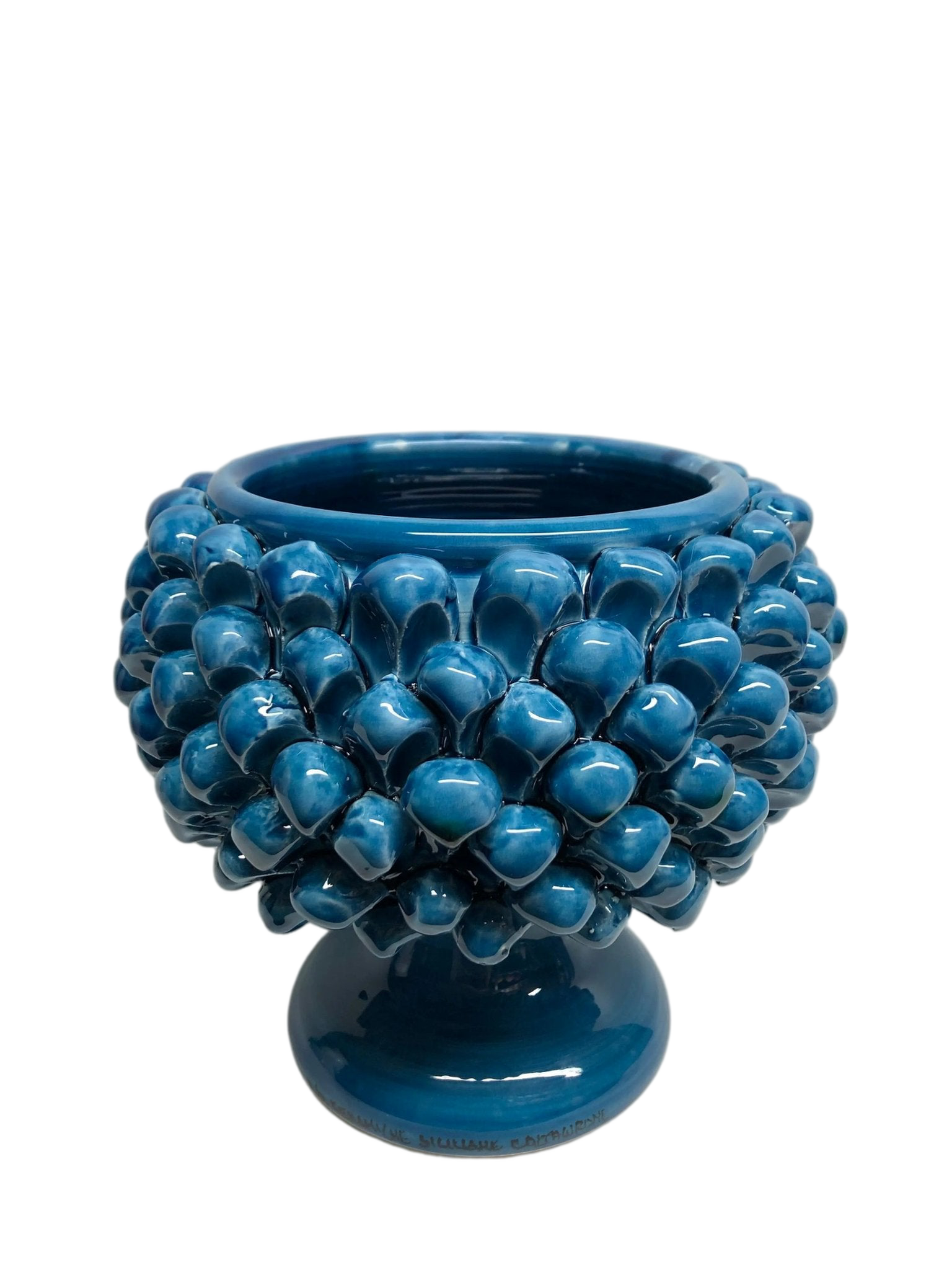 Portavaso Mezza Pigna Ceramica Caltagirone cm H.20 L.20 Artigianale Blu Cristallo DD CERAMICHE SICILIANE