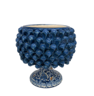 Portavaso Mezza Pigna Ceramica Caltagirone cm H.20 L.20 Artigianale Blu Antico Base Decorata - MEZZA PIGNA
