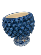 Portavaso Mezza Pigna Ceramica Caltagirone cm H.20 L.20 Artigianale Blu Antico Base Decorata DD CERAMICHE SICILIANE
